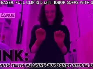 &quot_PINK Brushing Teeth Wearing Burgundy Nitrile Gloves&quot_